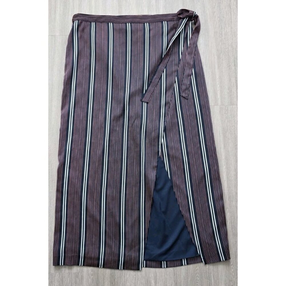 Banana Republic Striped Maxi Wrap Skirt Size 14‎ Navy Red Lined - Picture 2 of 16